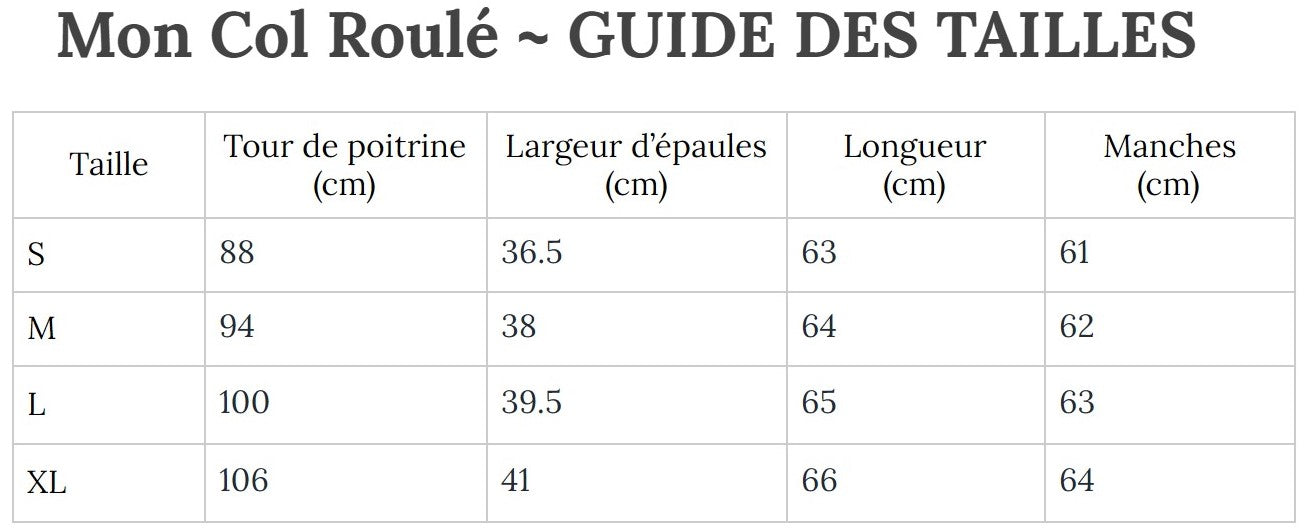 Guide des Tailles MonColRoulé