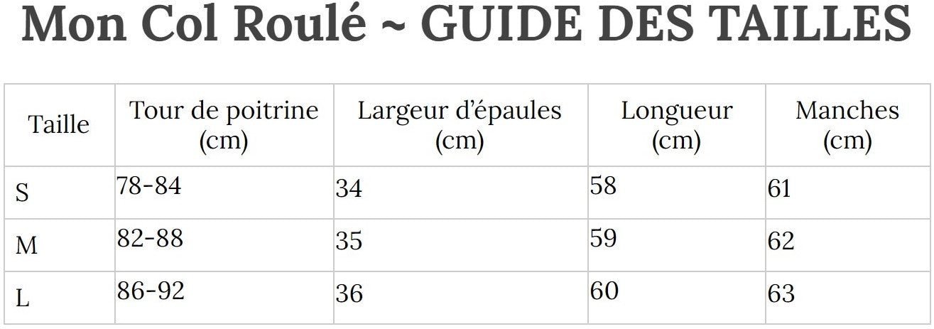 Guide des Tailles MonColRoulé