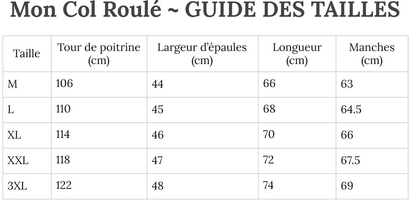 Guide des Tailles MonColRoulé