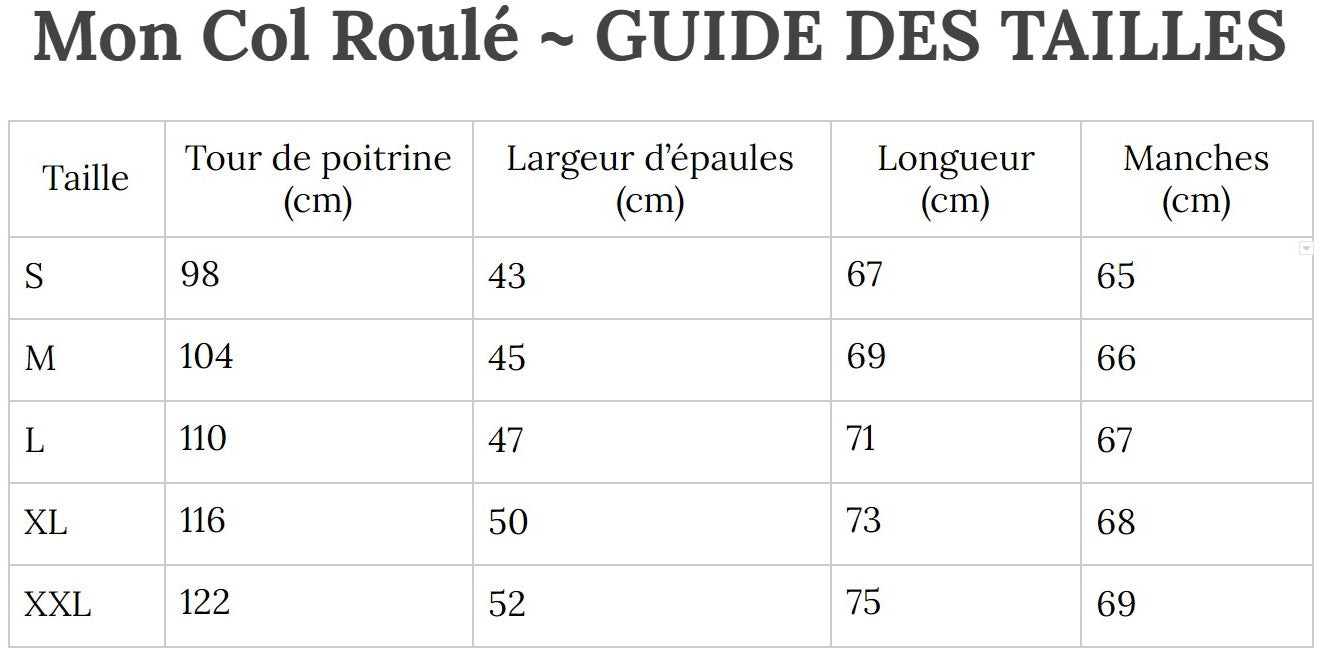 Guide des Tailles MonColRoulé