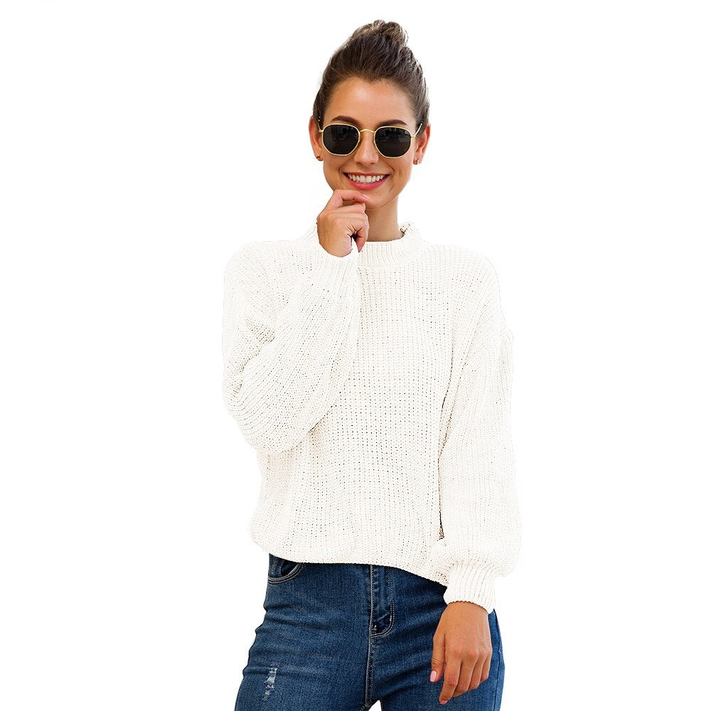 Pull Blanc Col Semi-Montant Femme