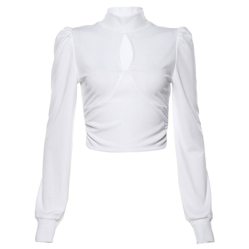 Crop Top Blanc Col Montant
