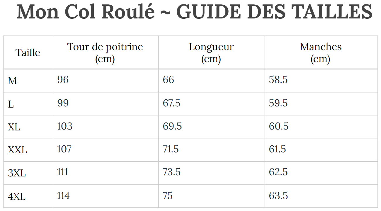 Guide des Tailles MonColRoulé