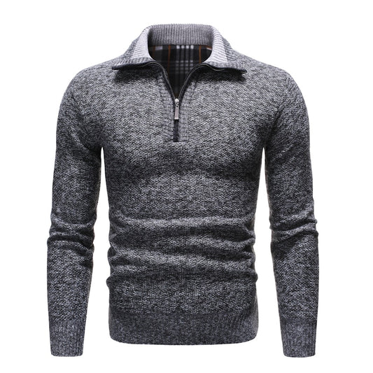 Pull Homme Col Zippé Gris Foncé