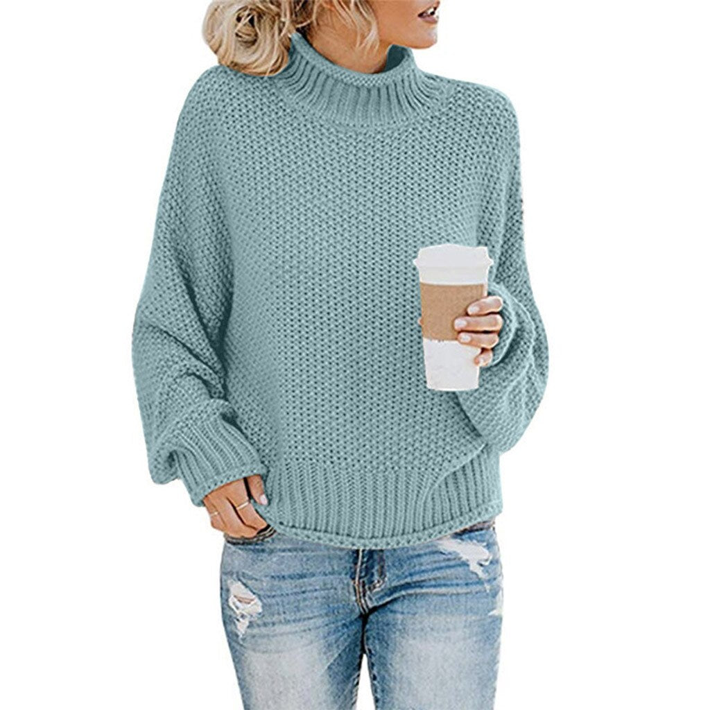 Pull Chaude Col Montante Femme Bleue Ciel
