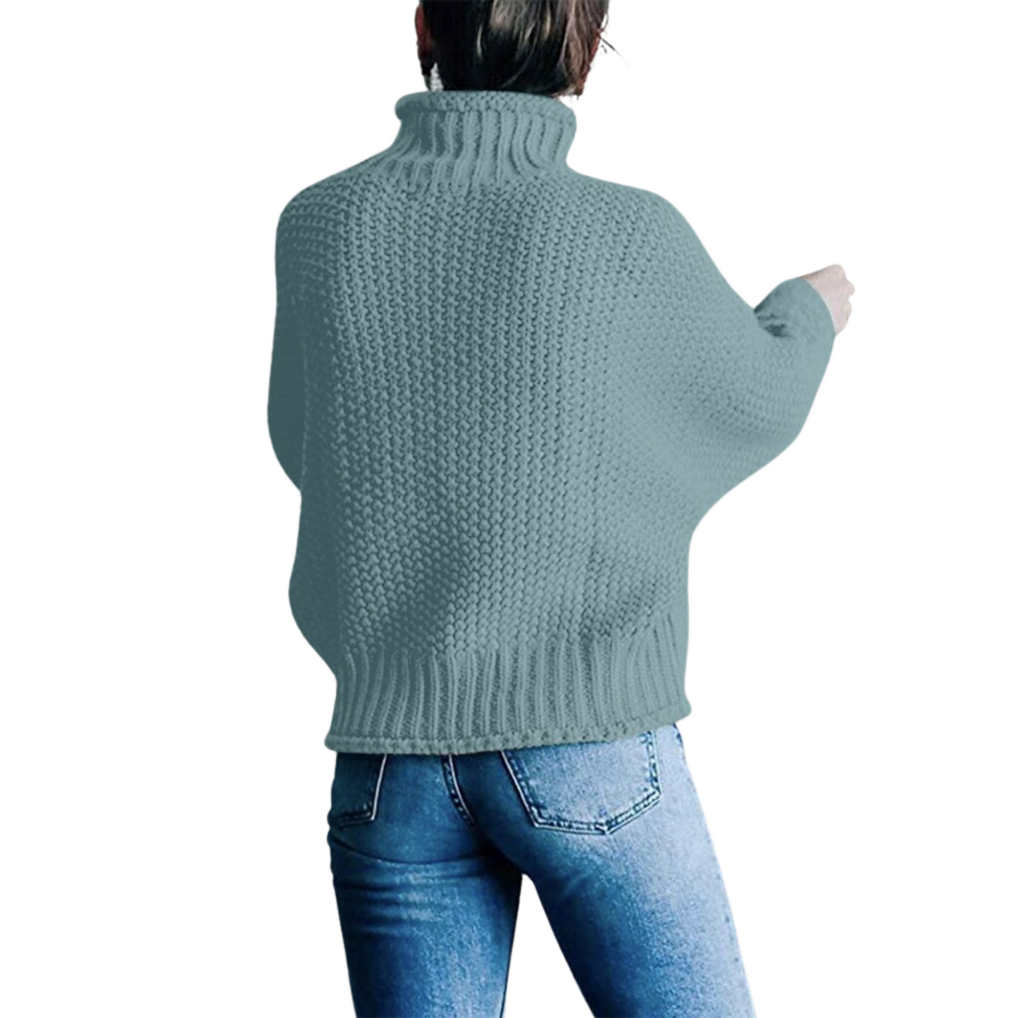 Pull Chaud Col Montant Femme Bleu