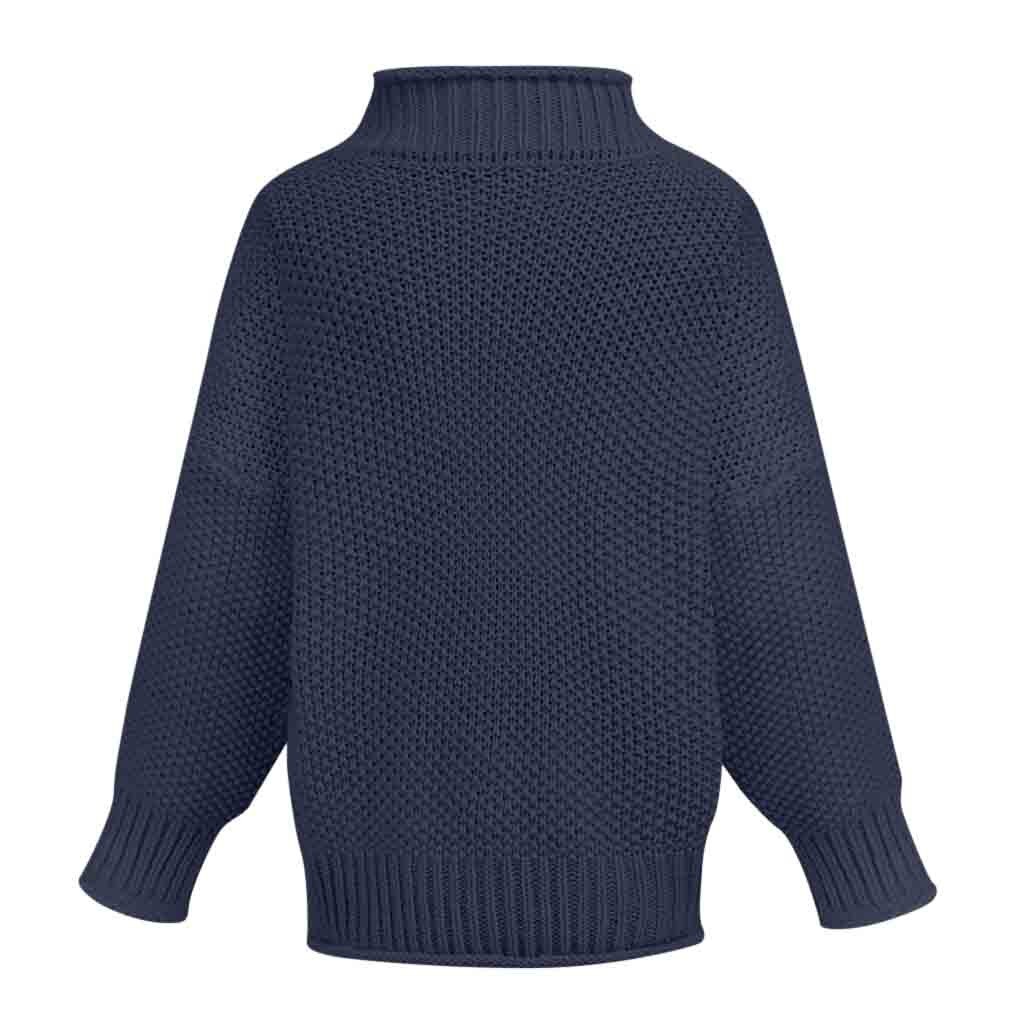 Pull Chaud Col Montant Femme Bleu Foncé