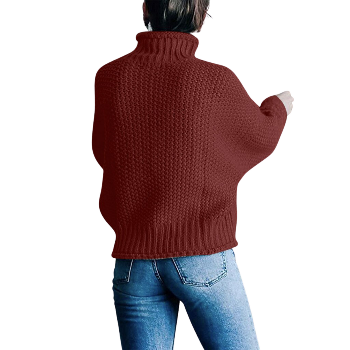 Pull Chaud Col Montant Femme Rouge Fonce