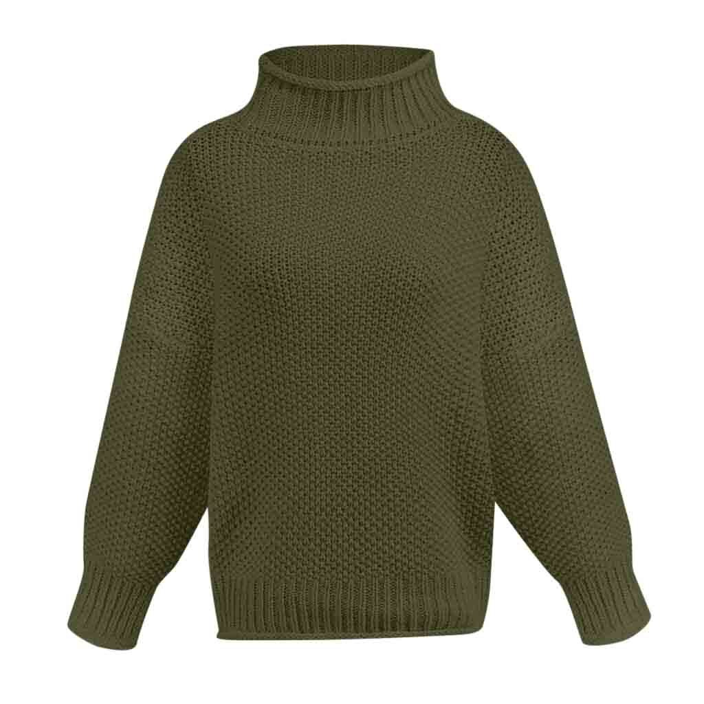 Pull Chaud Col Montant Femme Vert Foncé