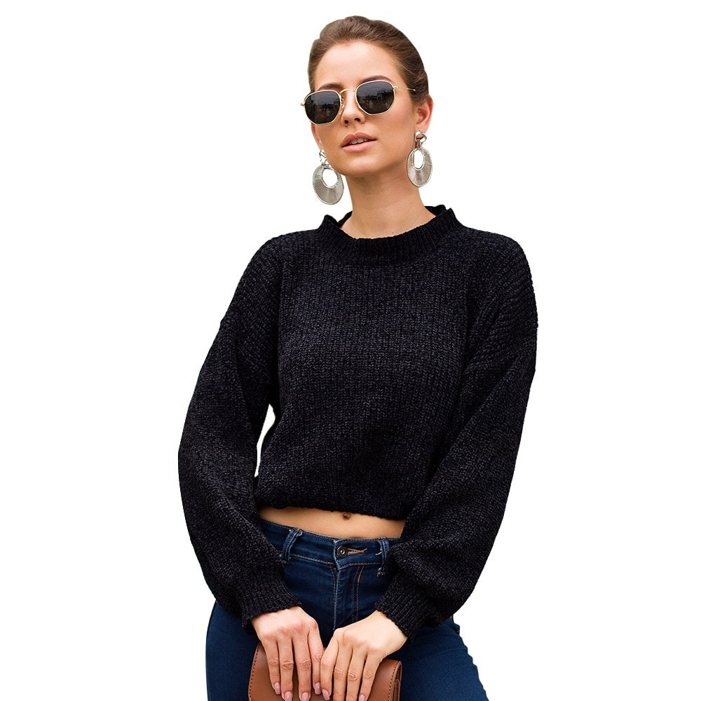 Pull Noir Col Semi-Montant Femme