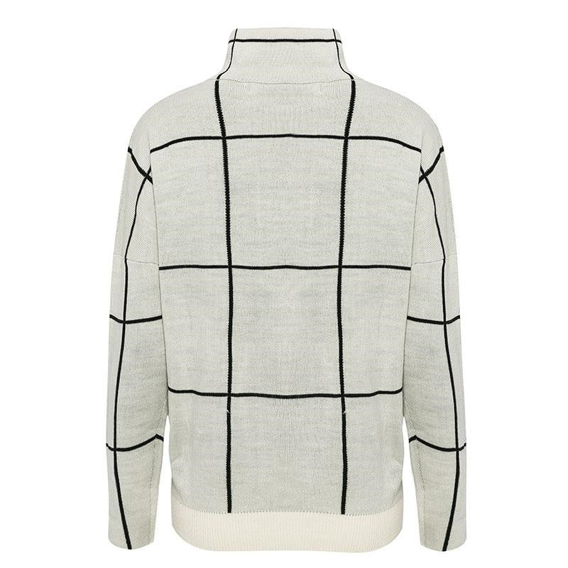 col roulé femme pull blanc carreaux