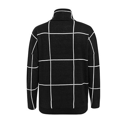 col roulé femme pull noir carreaux