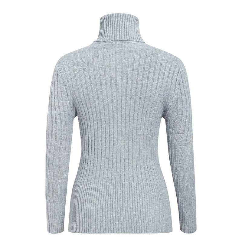 Pull Gris Clair Col Roulé Femme