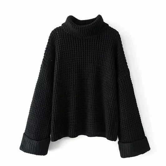 Pull Col Roulé Large Femme Noir