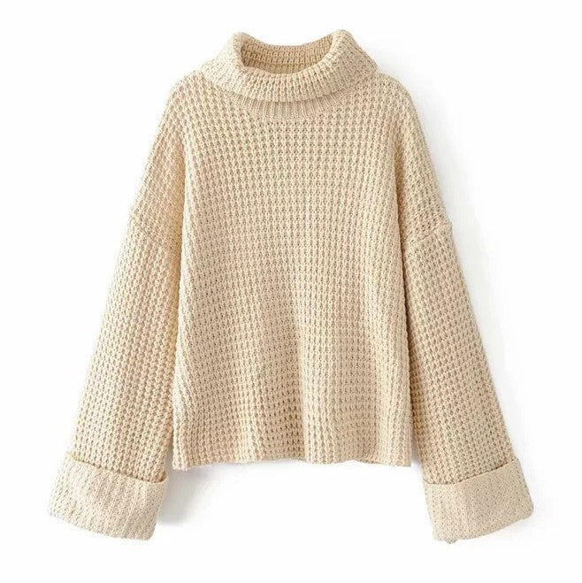 Pull Col Roulé Large Femme Blanc