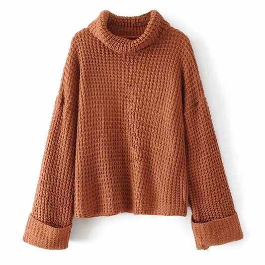 Pull Col Roulé Large Femme Orange