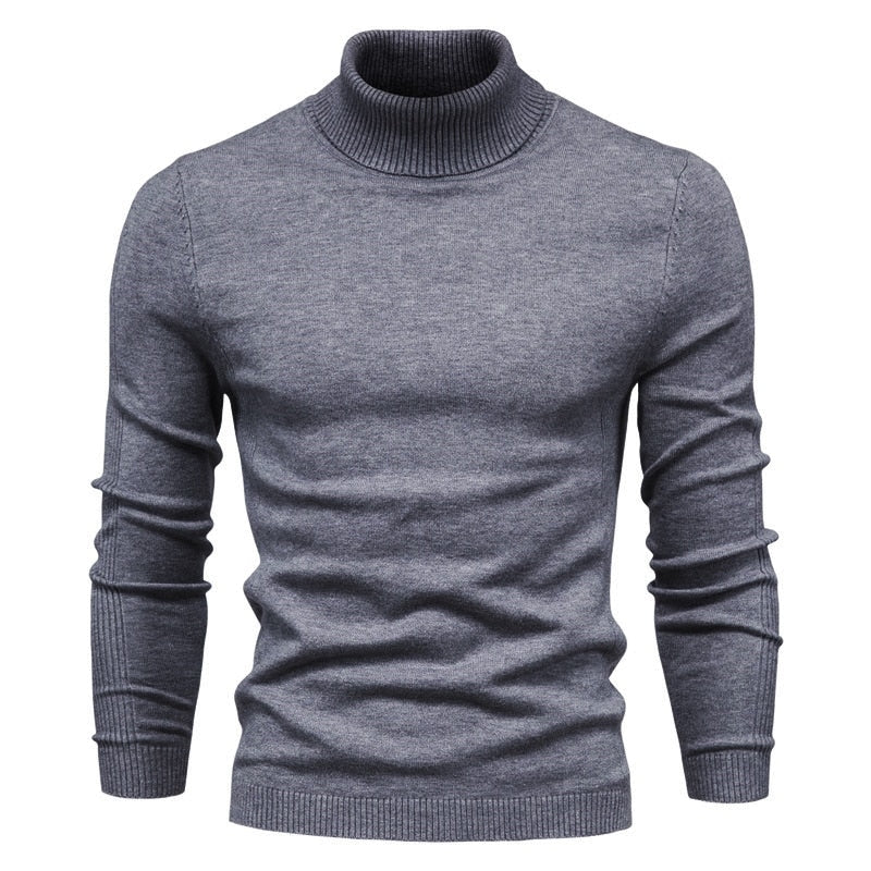 Pull Laine Col Roulé Homme Gris Foncé