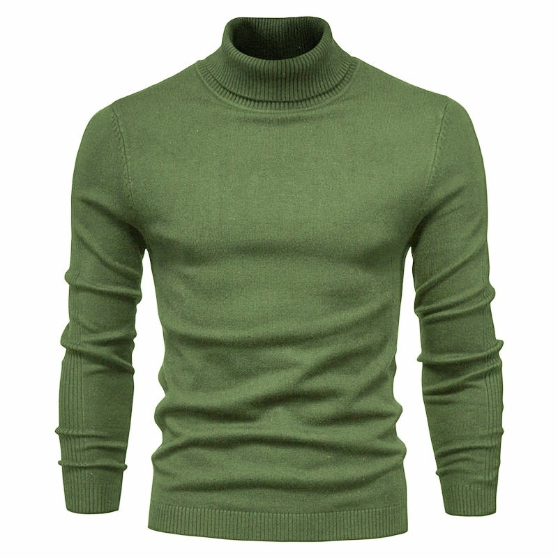 Pull Laine Col Roulé Homme Vert