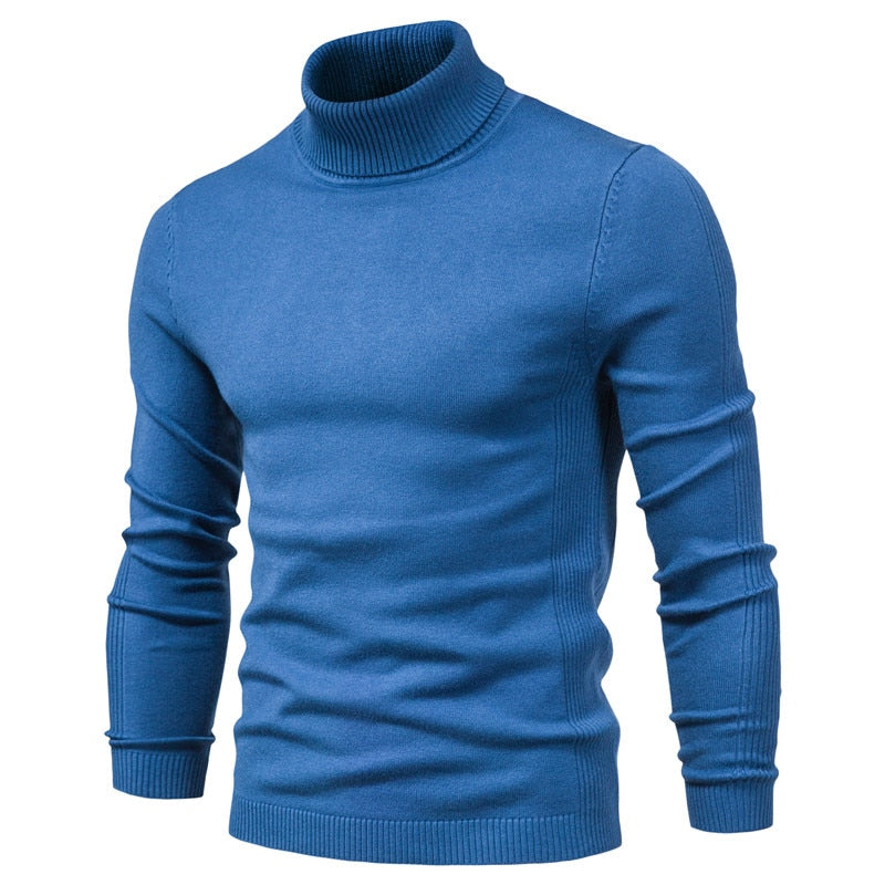 Pull en Laine Col Roule Homme Bleu Foncé