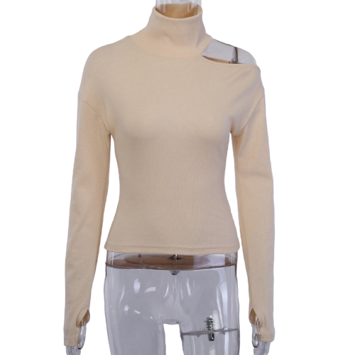 Pull Col Roulé Beige Pour Femme