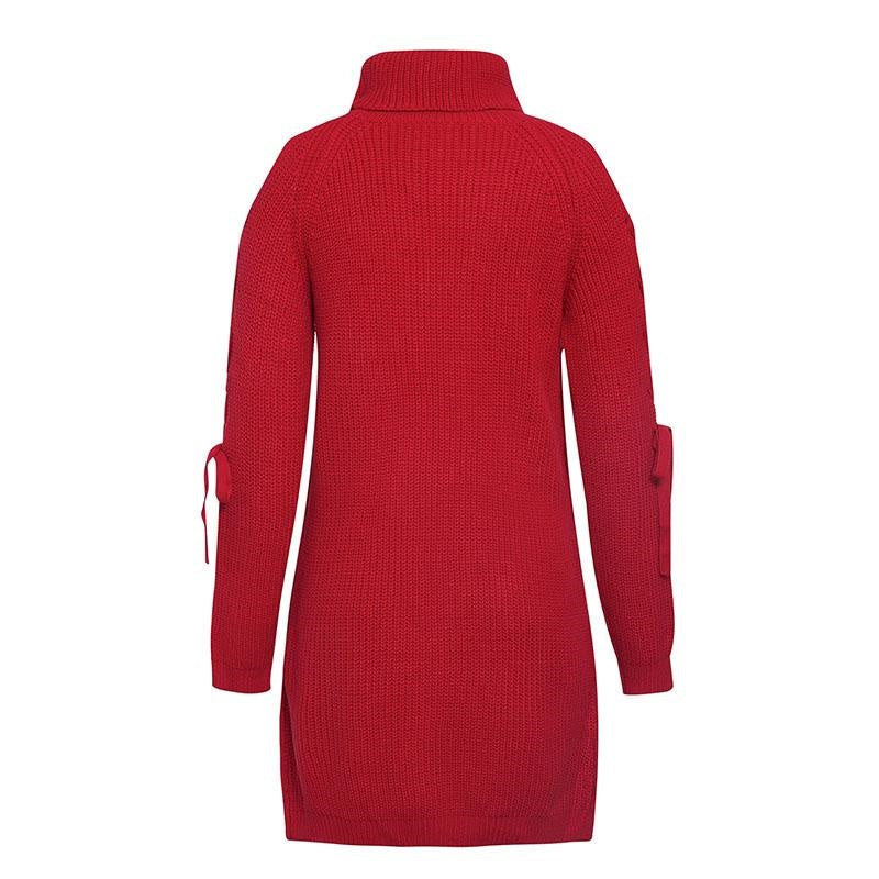 Robe Pull Col Roule Rouge