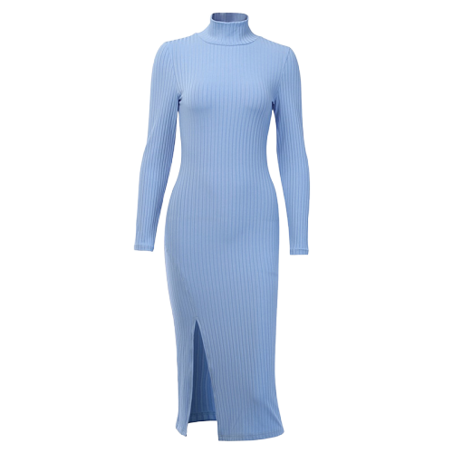 Robe Col Roulé Moulante Bleue Ciel