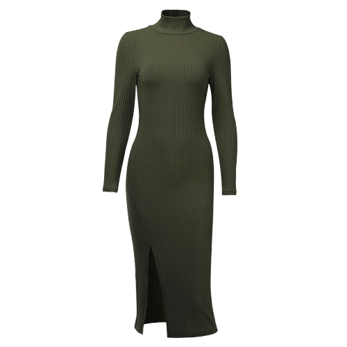 Robe Col Roulé Moulante Verte