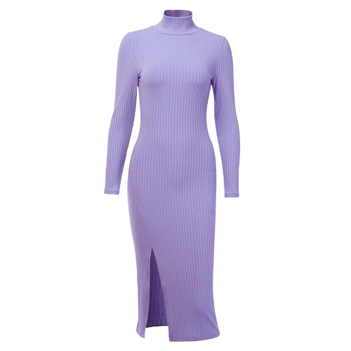 Robe Col Roulé Moulante Violette