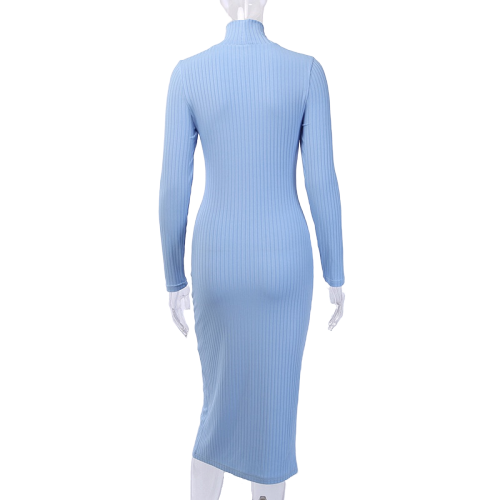 Robe Col Roulé Moulante Bleu