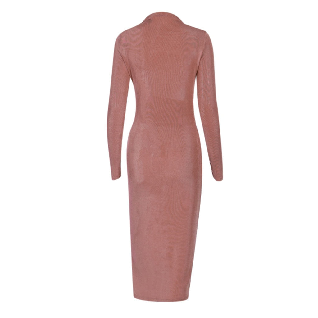 Robe Longue Col Semi-Montant Rose de Dos