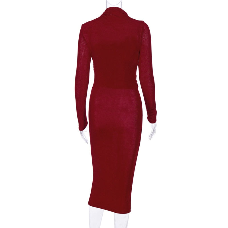 Robe Longue Col Semi-Montant Rouge de Dos