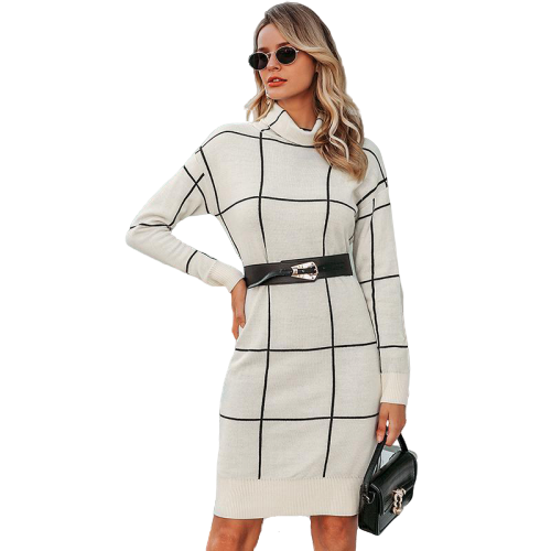 Robe Pull Col Roulé Blanc Crème