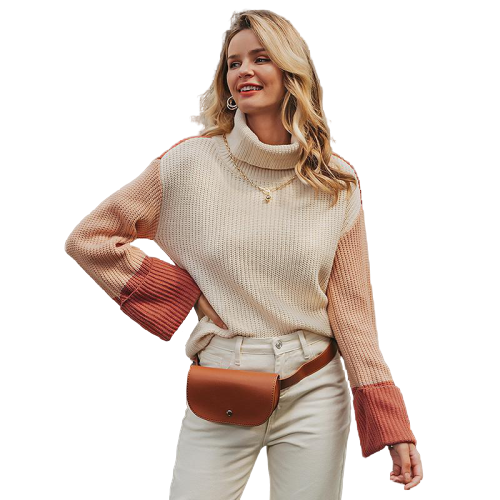 Col roulé Femme Pull Orange Clair