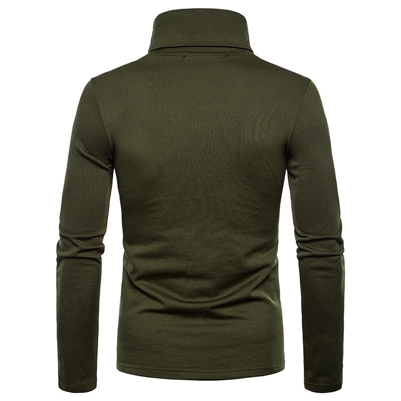 Tee Shirt Manches Longues Col Roule Homme Vert Kaki