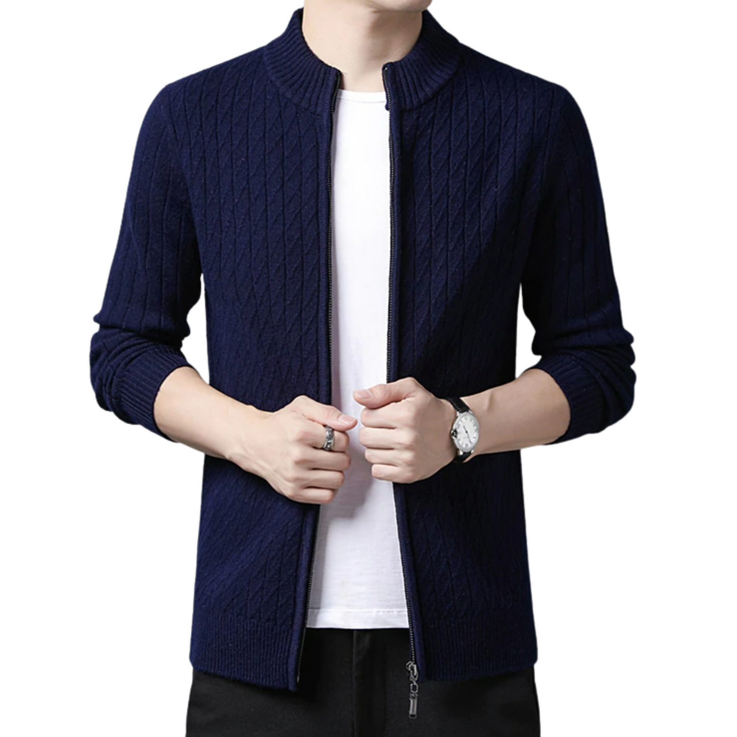 Veste Cachemire Homme Bleu Marine Col Montant