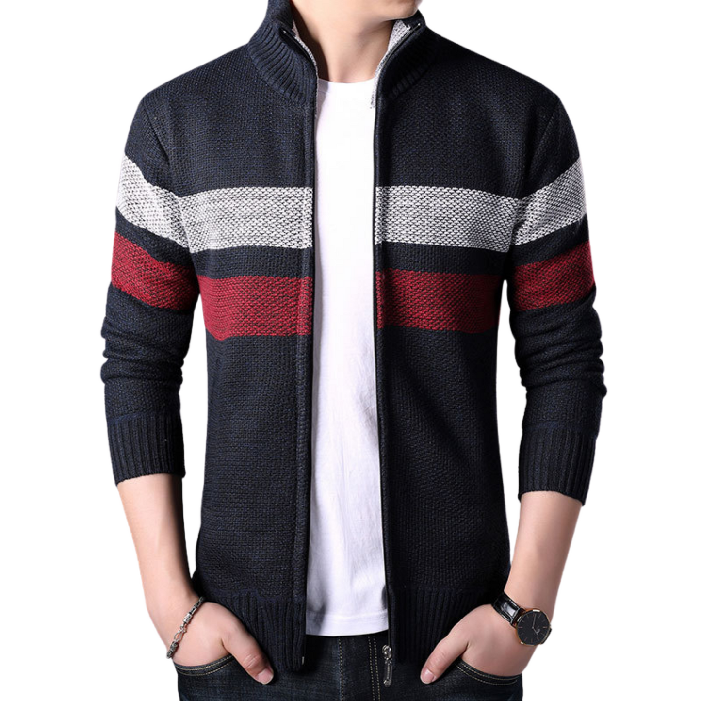 Veste Col Roule Homme Bleue Marine