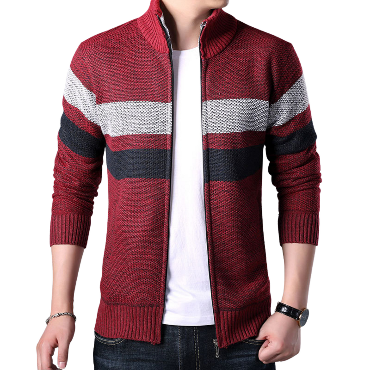 Veste Col Roulé Homme Rouge Bordeaux