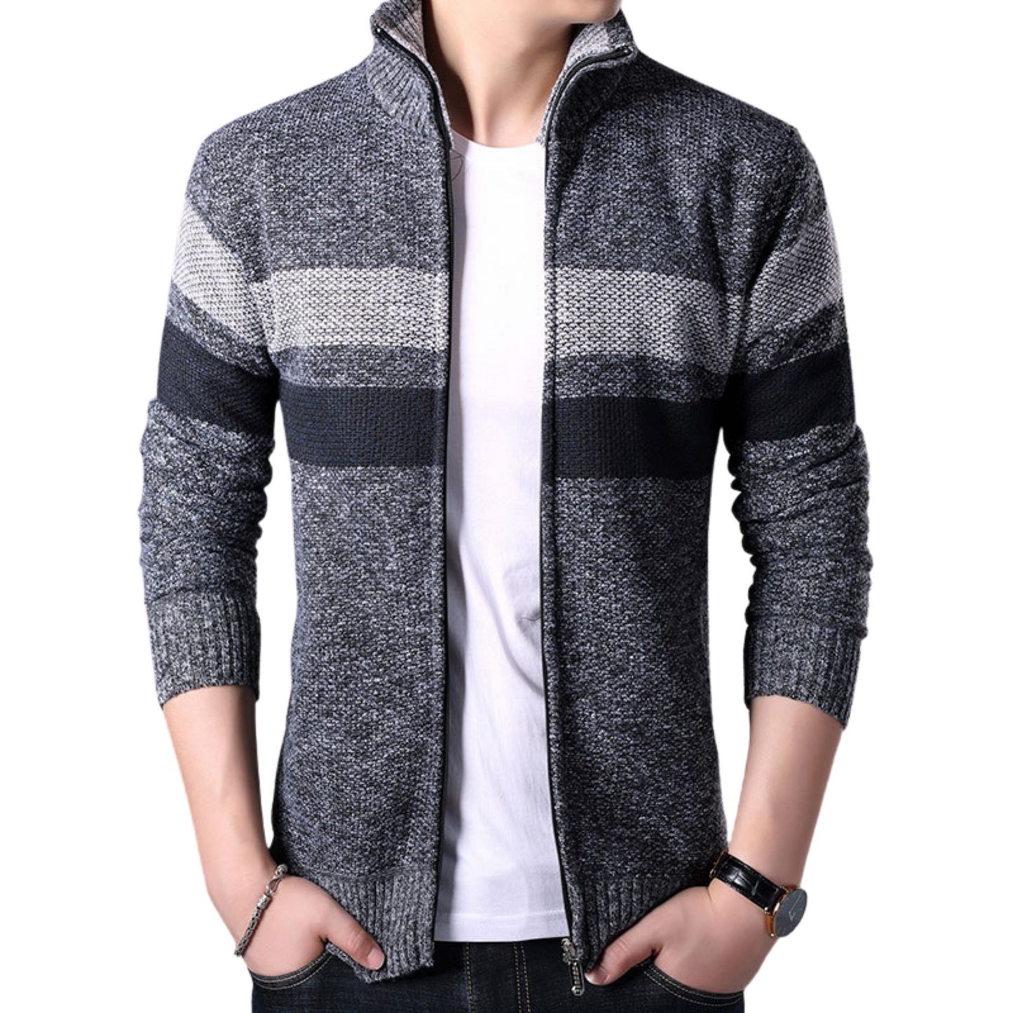 Veste Col Roule Homme Gris Fonce