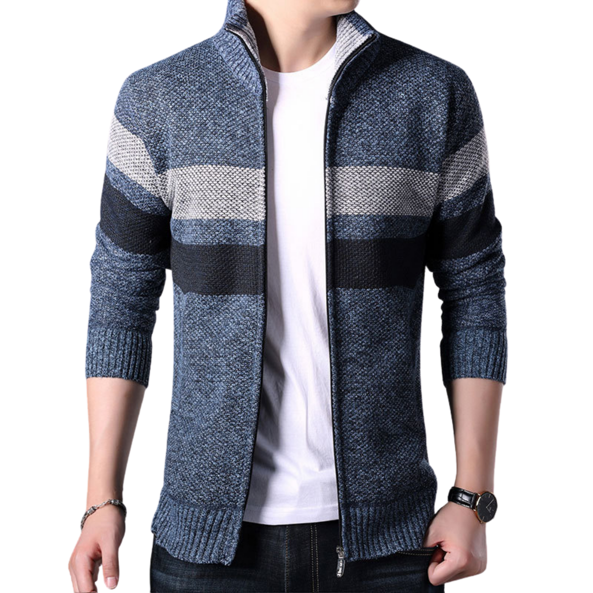Veste Col Roule Homme Bleu Foncé