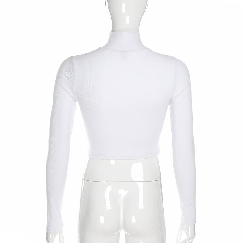 Crop Top Col Montant Blanc