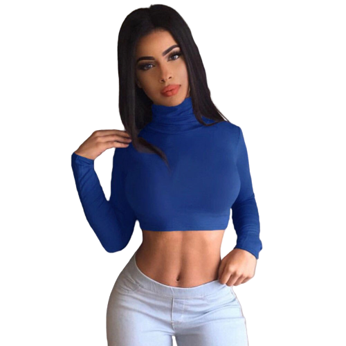 crop top bleu foncé col roule