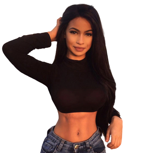crop top noir col roule