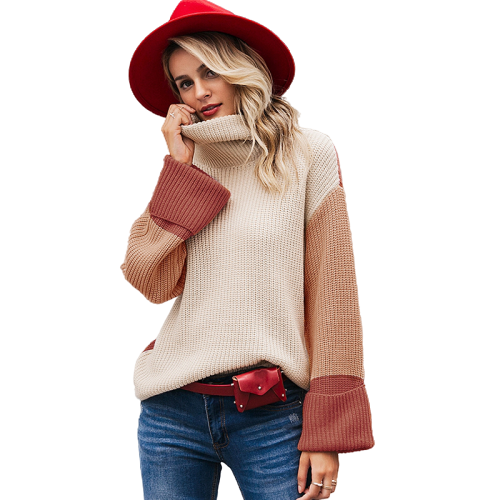 Col Roulé Femme Pull Marron Clair