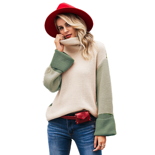 Col Roule Femme Pull Vert Clair