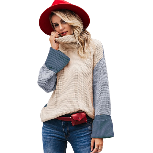 Col Roule Femme Pull Bleu Ciel