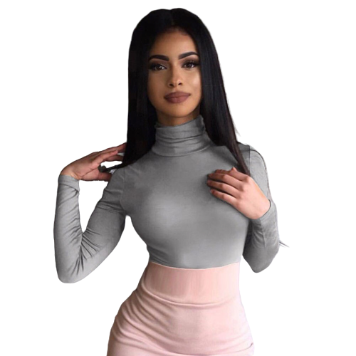 crop top gris clair col roule