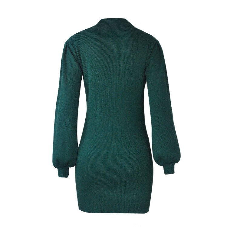 Robe Pull Verte Col Montant