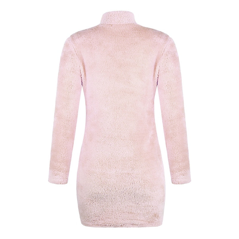 Robe-Pull Col Montant Rose Pâle