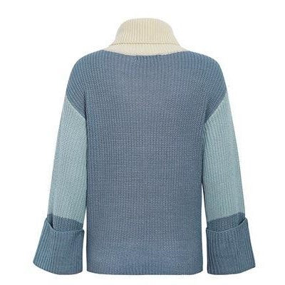 col roule femme pull bleu