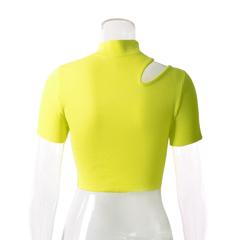 crop top manche courte jaune fluo